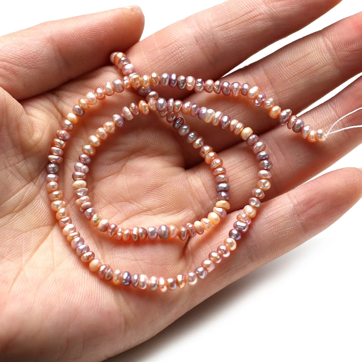 3-4mm3A  Multi-color Smooth Surface Natural Freshwater Flat Pearl Bead Women Gift Jewelry Make DIY Necklace Bracelet Accessories
