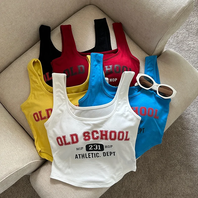 American Letter Print Strap Vest Women Summer Thai Style with Chest Pad Sweet And Spicy Inner Wear Sleeveless Multiple Dopaam...