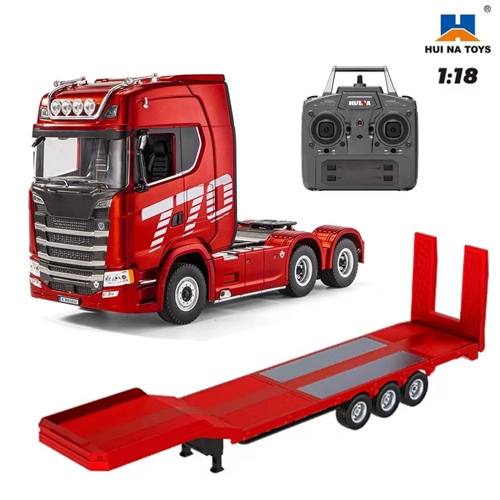 HUINA 1/18 Scale 19CH RC Truck 1501+1502 770S Alloy Tractor with 2.4G Remote Control Engineering Trailer Truck with Light And So