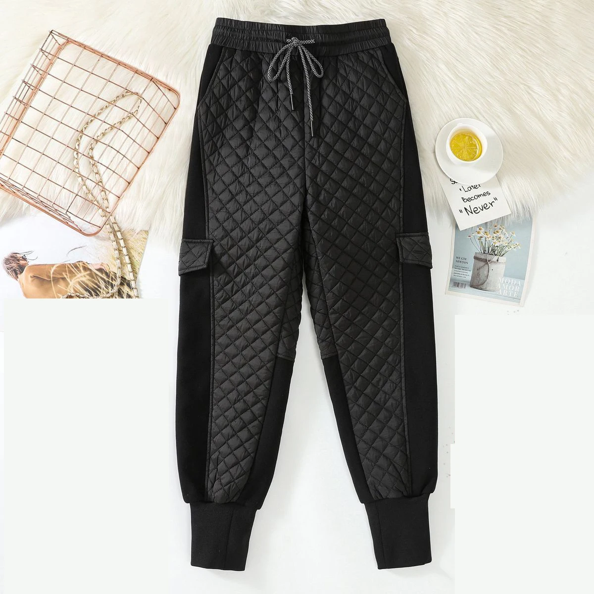 

Down trousers for women in winter, white goose down, thickened high waist, fashionable, casual, slim warm cotton pants