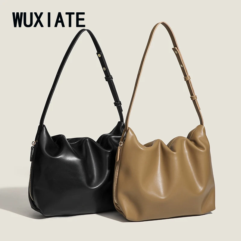 WUXIATE Large capacity simple wind armpit bag women's handbag Japanese fold cloud bag compact lightweight single Shoulder bag