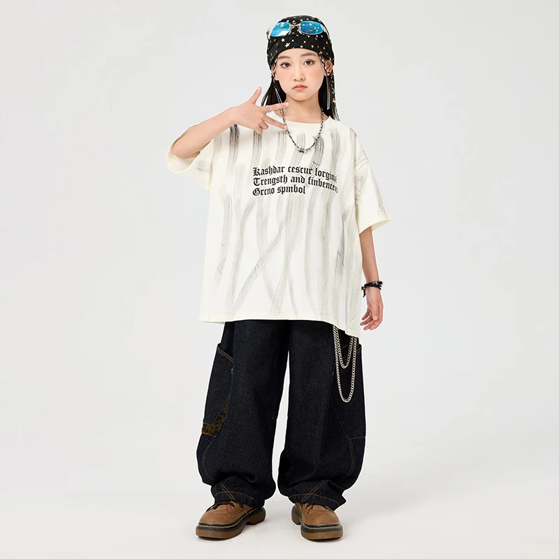 Summer Baggy Street Clothing Kids Hip Hop Dance Tops Black Pants Short Sleeves Poppin Breaking Practice Show Costume BL16086