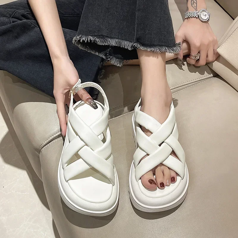 Platform Sandals Women\'s Korean Casual Flat Beach Shoes Female Sport Thick Sole Fashion Women\'s Shoes Sandalias 2024