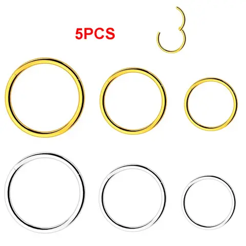 5Pcs/lot Stainless Steel Nose Ring Body Clip Hoop for Women Men Cartilage Piercing Segment Nose Hoop Septum Clicker Lip Ear Ring