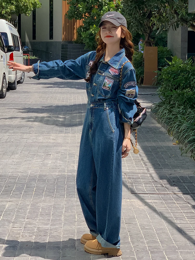 Legal sli denim macacão feminino primavera outono 2025 nova cintura alta calças compridas rua sle workwear terno conjunto alta quali