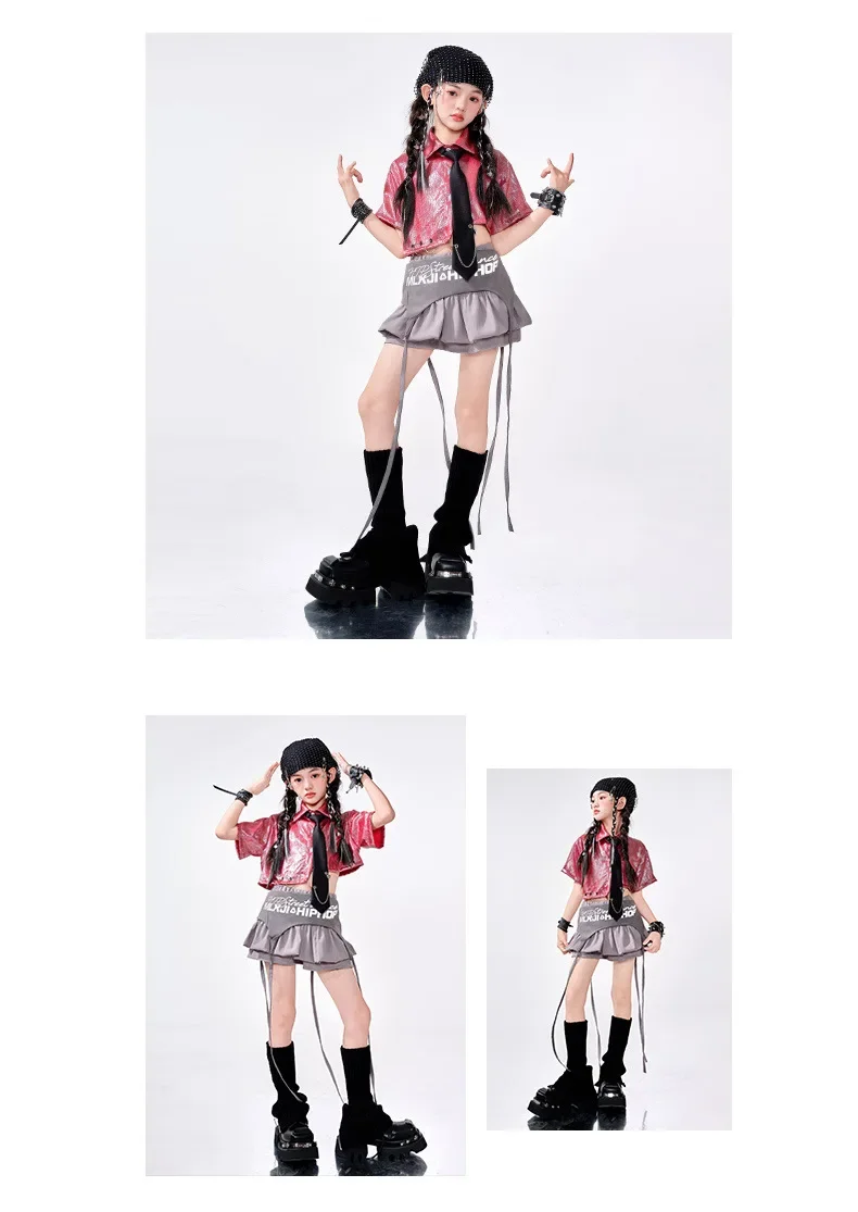 Mädchen Jazz-Tanzkostüm, modisches Street-Dance-Outfit, Kpop-Bühnenkostüm, Hip-Hop-Tanzkostüm für Kinder – Detail 3