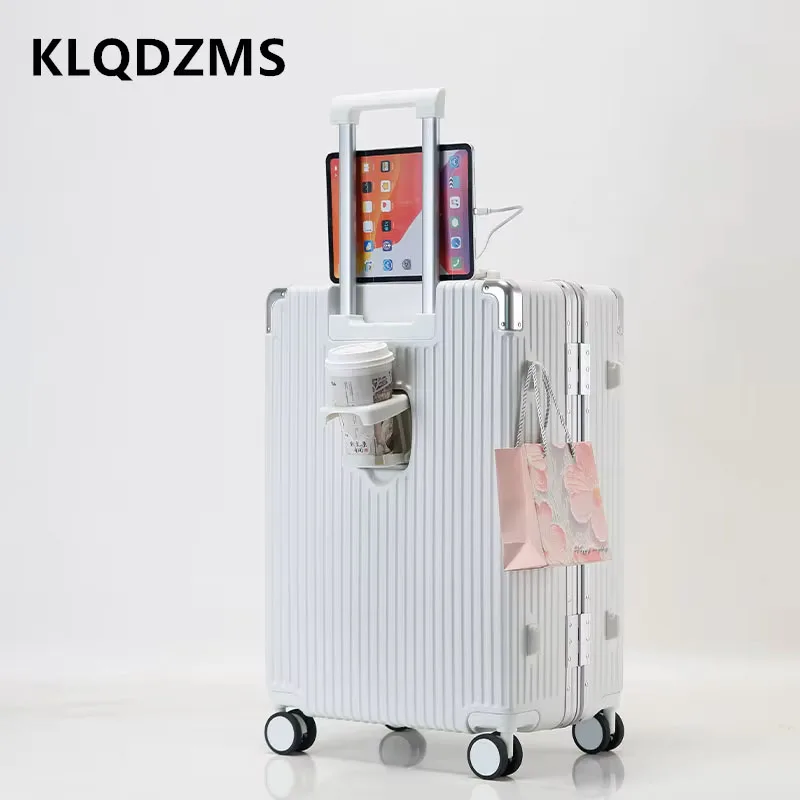 KLQDZMS High Quality Luggage 20 Inch PC Boarding Case Front Opening Laptop Trolley Case 24" Aluminum Frame Cabin Suitcase