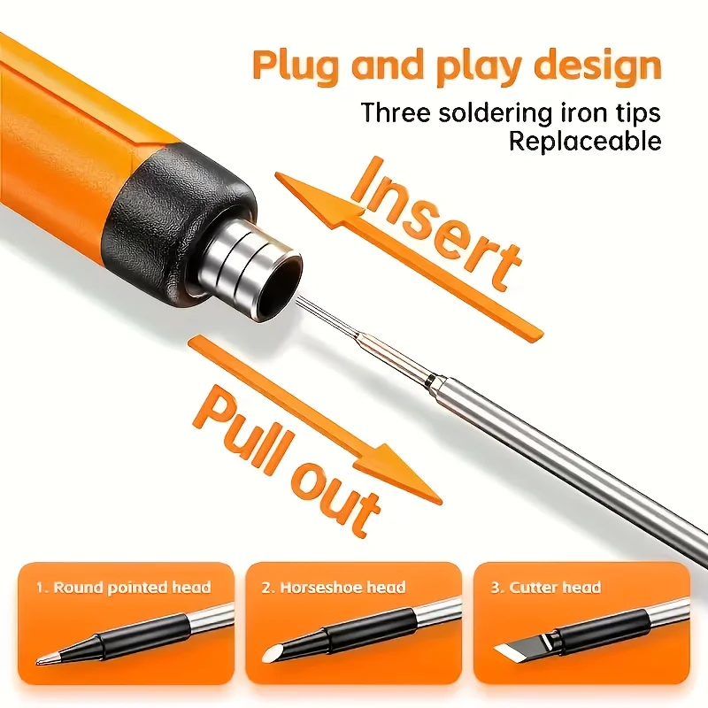 3Pcs Replacement Soldering Iron Tips Set USB‑C USB‑B USB‑K Solder Tip Kit Plug‑in Welding Bits for Portable USB Soldering Iron R