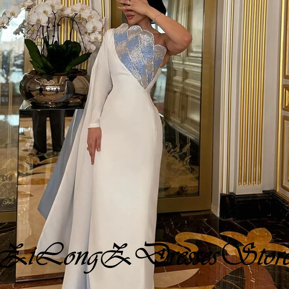 Robe caftan de soirée de Dubaï, droite, manches longues initiées, longueur au sol, train Watteau, mode en cristal, occasion sur mesure, quoi que ce soit