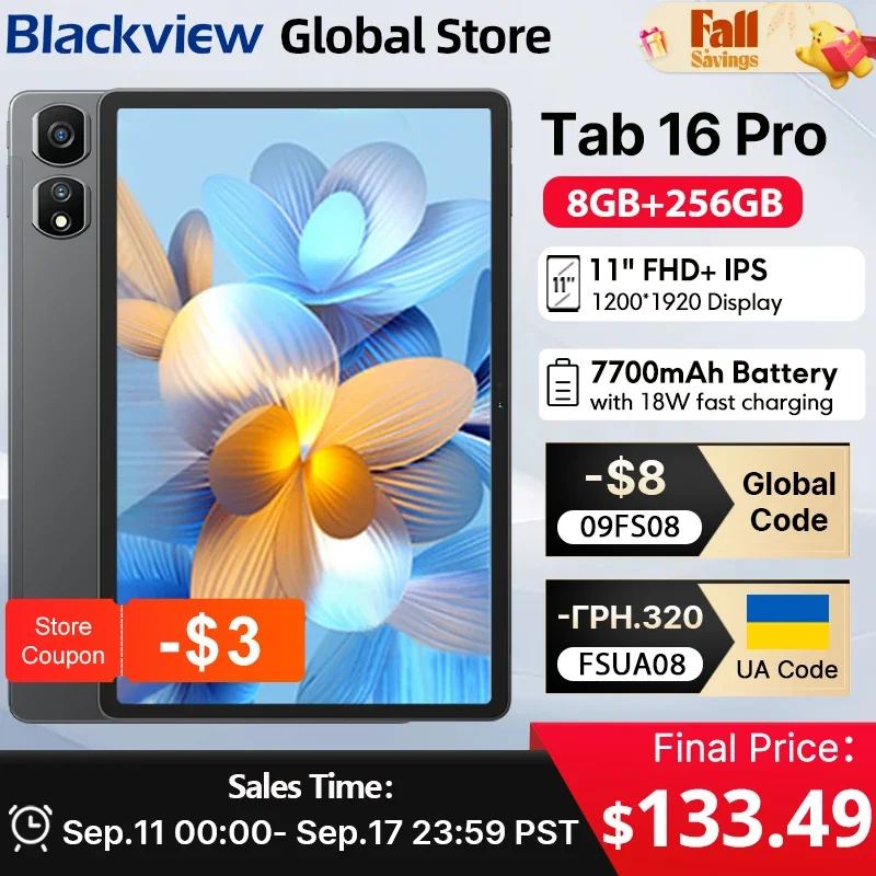 【Première mondiale】Tablette Blackview Tab 16 Pro 2024 8 Go + 256 Go Écran 11'' FHD + Android 14 Widevine L1 Batterie 7700 mAh