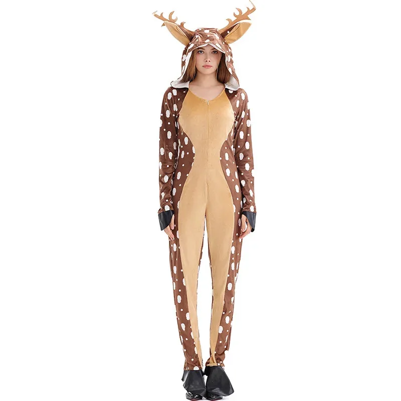 Family Christmas Party Photography Costumes Brown Deer Animal Onesies for Kids Adult Stage Performance Wear