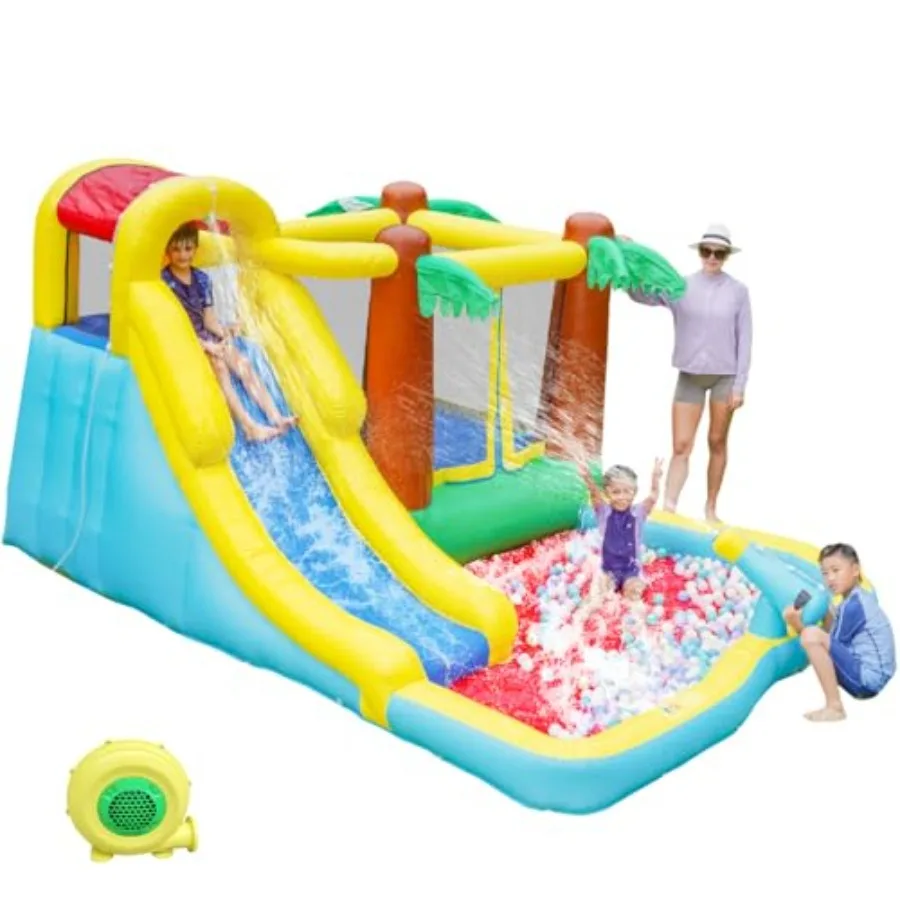 

Inflatable Bounce House Water Slide for Backyard Blue Water Bounce House with 450W Blower for Dry and Wet Use Durable PVC Mater