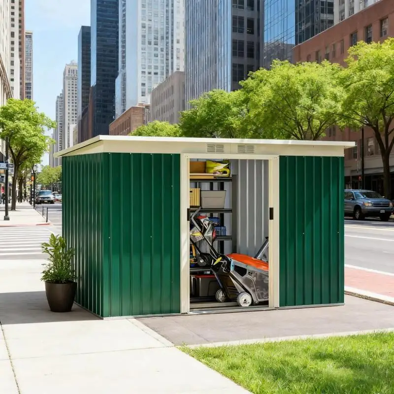 

Metal Outdoor Storage Shed with Lockable Double Doors for Tools and Equipment