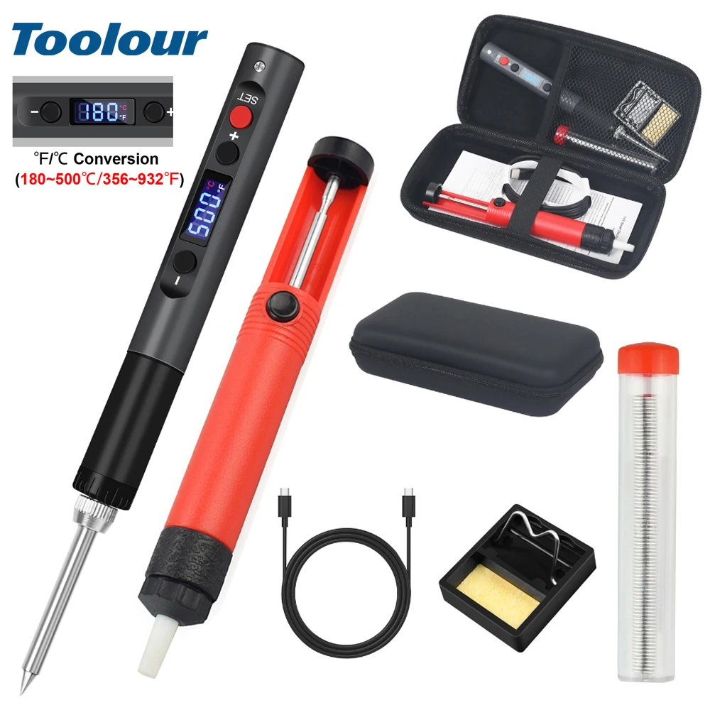 

Комплект паяльника Toolour с ЖК-дисплеем, 65 Вт, тип-C, паяльная ручка с быстрым нагревом, регулируемая температура 180-500 ℃ /356-932 ℉ Сварочные инструменты