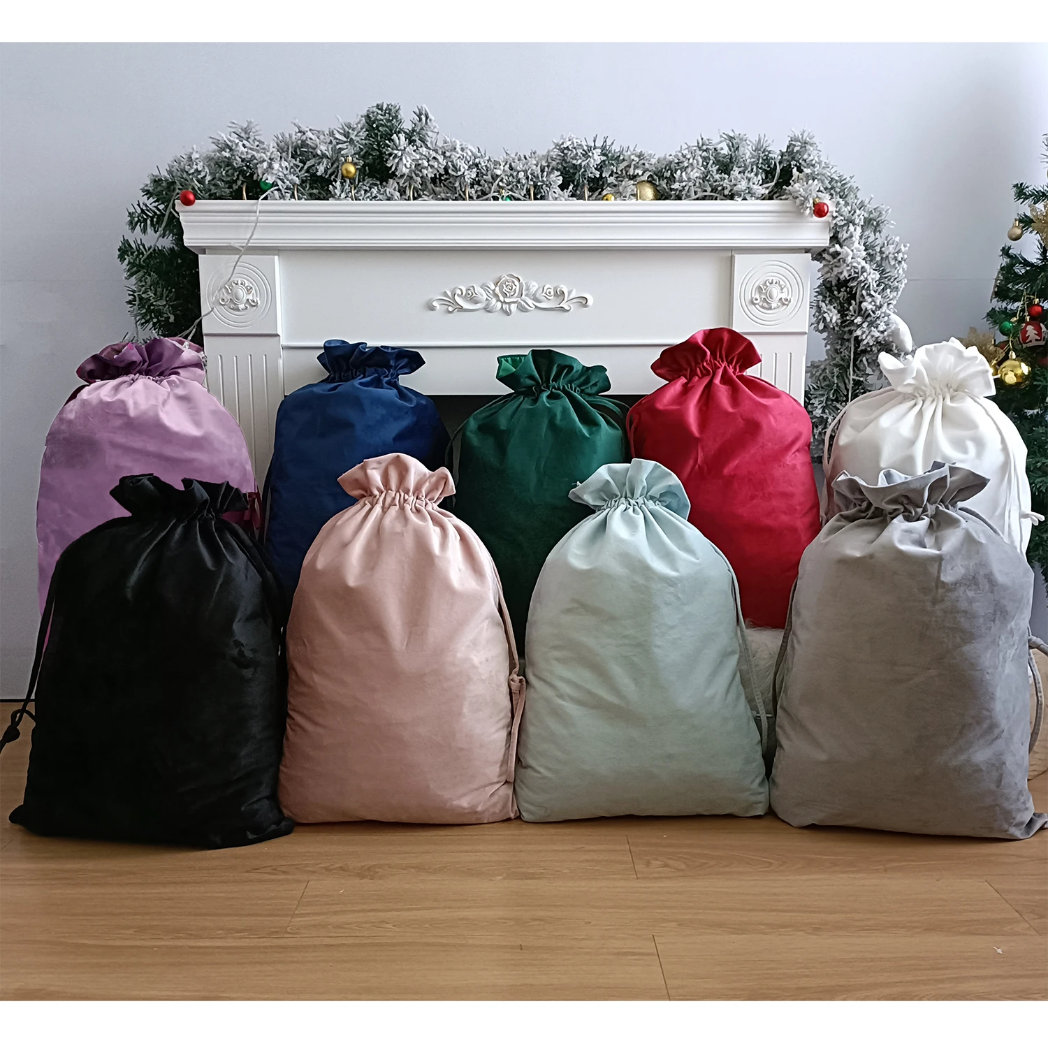 Solid Color Velvet Christmas Bag, Christmas Gift Bag, Large Capacity Bundle Pocket, Christmas Decoration Bag