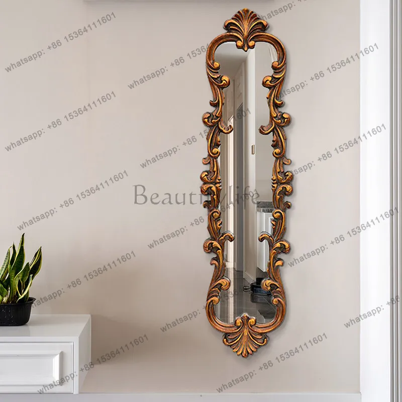 American retro carved full-length mirror French narrow wall-mounted European home bedroom clothing store fitting mirror
