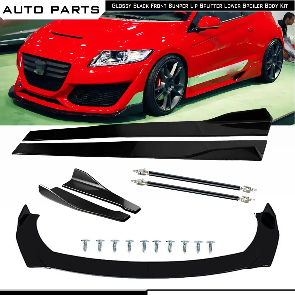 

For Honda CR-Z Front Splitter Bumper Lip Spoiler Bod Kit Side Skirt Glossy Black United States