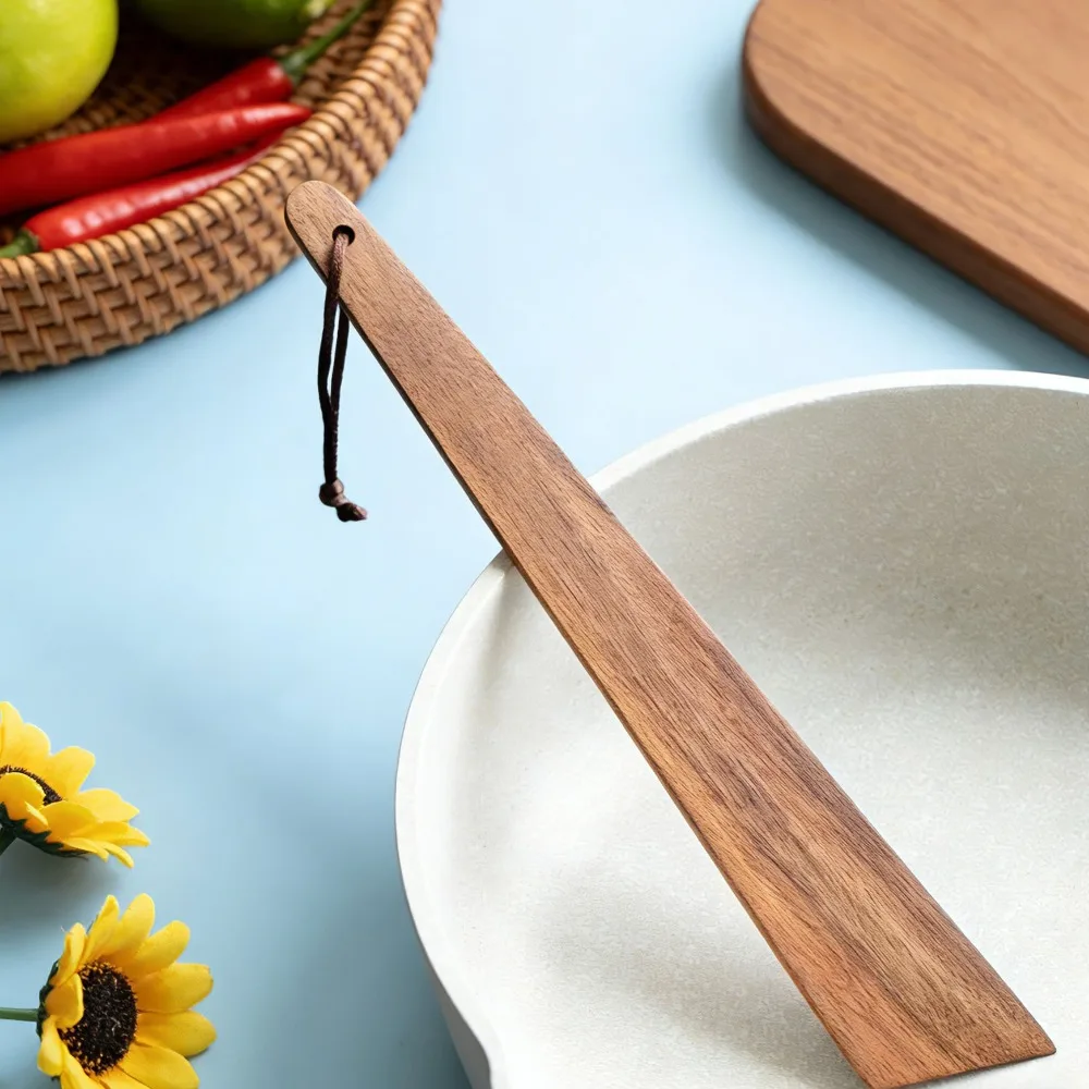 1PC Wooden Diagonal Shovel Camping Portable Triangular Stir Fry with Hanging Wooden Shovel