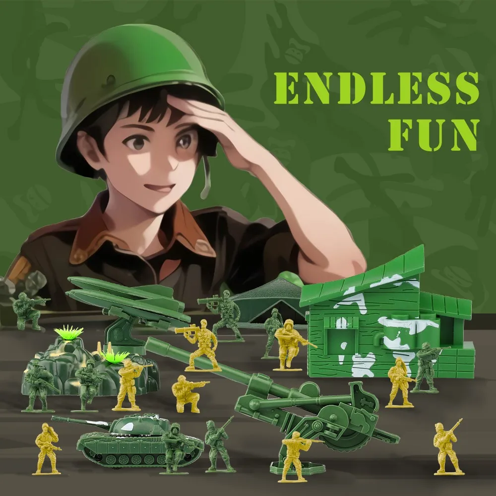 ViiKONDO Army Men Toy Military Playset Green vs Tan Soldier 90pcs Zipper Bag Tank Model Kit Warfare Accessory War game Boy Gift