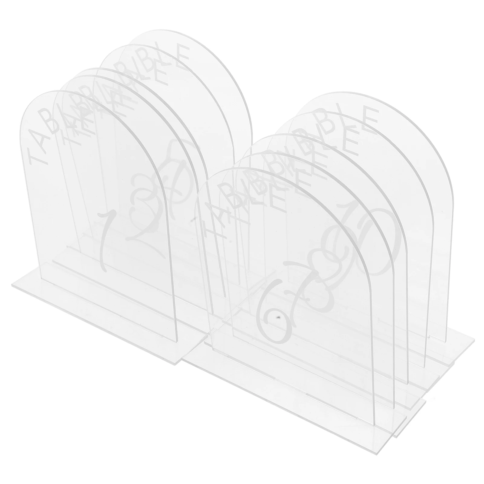 

10pcs Acrylic Table Numbers Elegant Arch Signs Wedding Party Clear Base Frosted Small Size DIY Stand Menu Table Decor