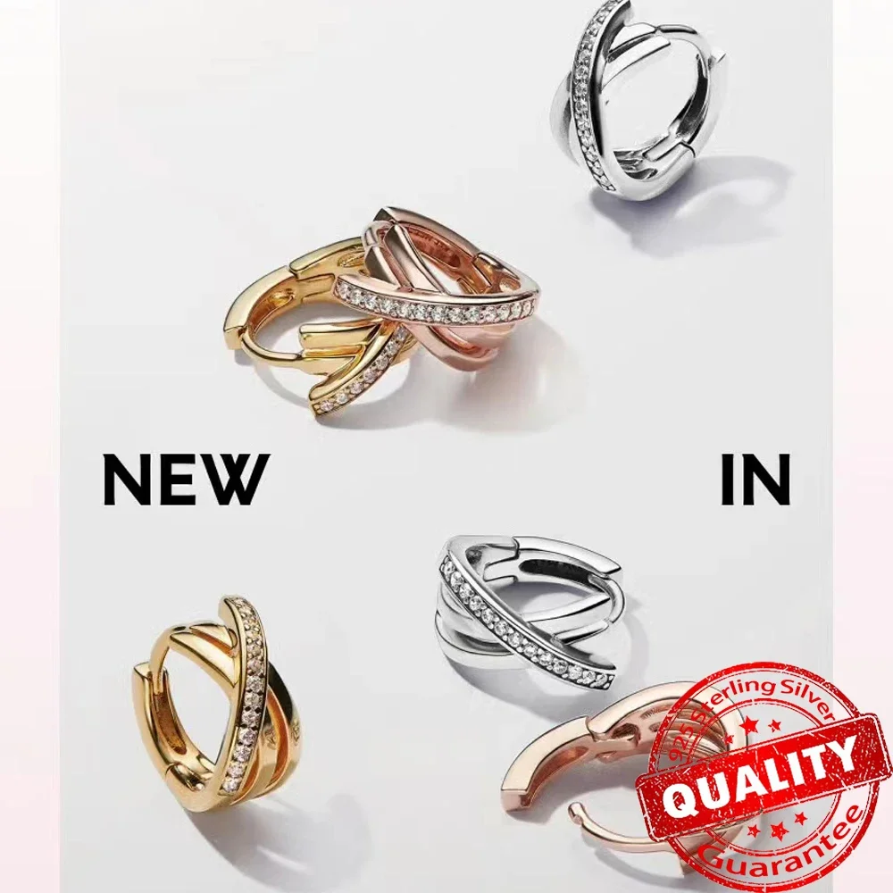 Sparkling Intertwined Wave Crossover Pavé Hoop Earrings Women Wedding Elegant 925 Sterling Silver Jewelry Earring Wholesale Gift