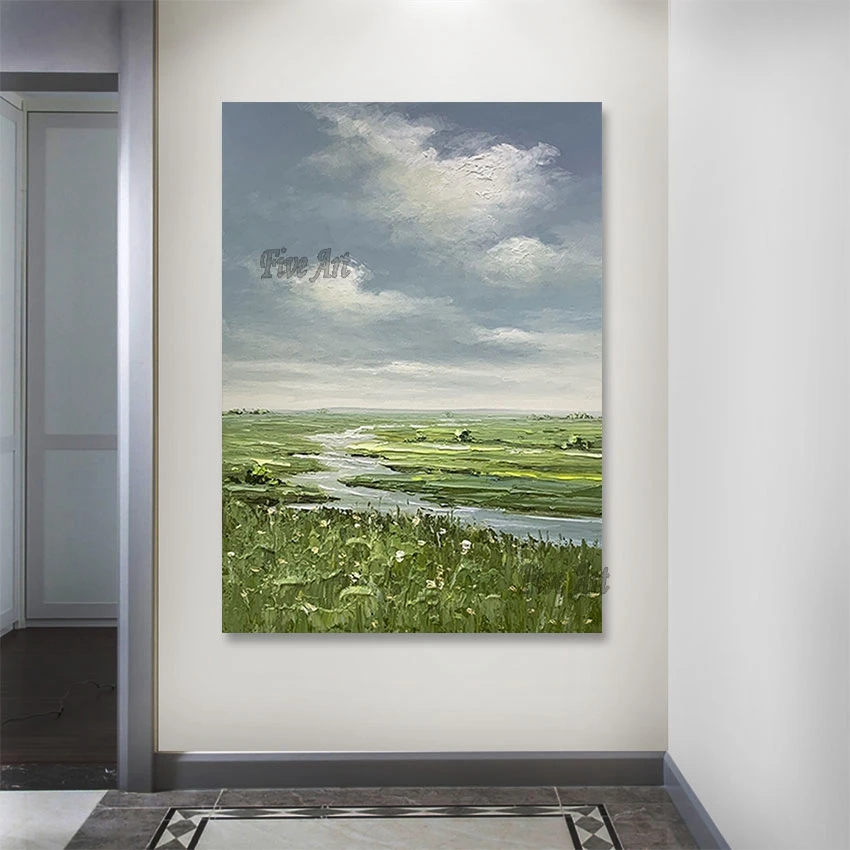 

Beautiful Grassland Landscape Canvas Art, Handmade Abstract Oil Painting, Acrylic Modern Wall Pictures, Decoration for Home