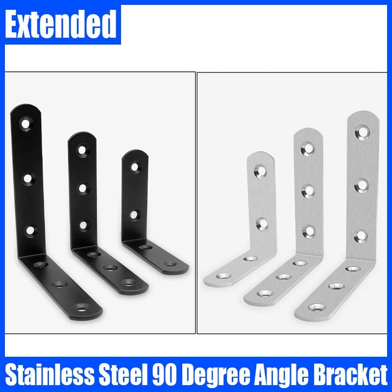 

2PCS Extended Stainless Steel 90 Degree Angle Bracket Corner Brackets Joint Bracket Fastener L Bracket Shelf Bracket Support