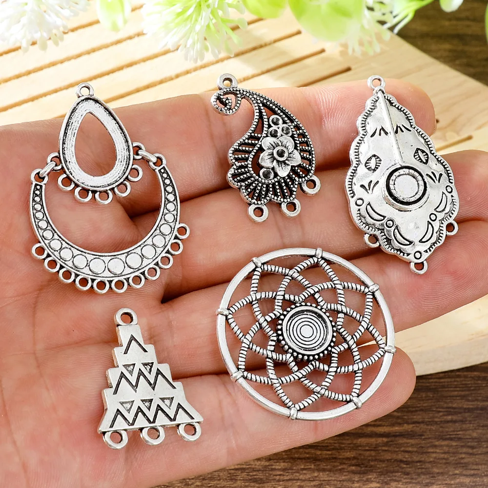 Antique Silver Bohemia Charms Pendants Connectors for DIY Jewelry Making Handmade Earrings Findings Components Accessories