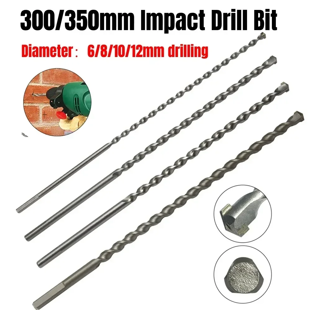 

Drill Bits 6/8/10/12mm Diameter 300/350mm Length Impact Drill Bit For Masonry Concrete Limestone Stone Drilling Bits Hole Cutter