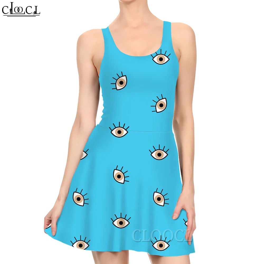 CLOOCL Short Dress Sleeveless Upper Body Tight and Lower Body Loose Mini Dress Art Strange Glasses Eye Printed Princess Dress