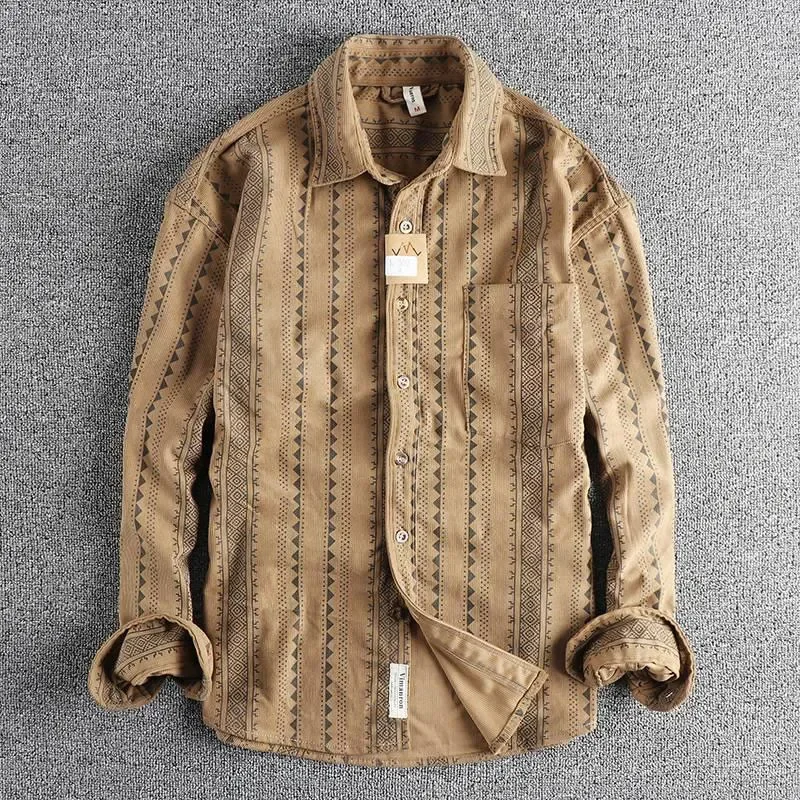 

Ethnic Style Navajo Totem American Casual Shirt Men Spring Autumn New Style Vintage Loose Small Shirt Coat