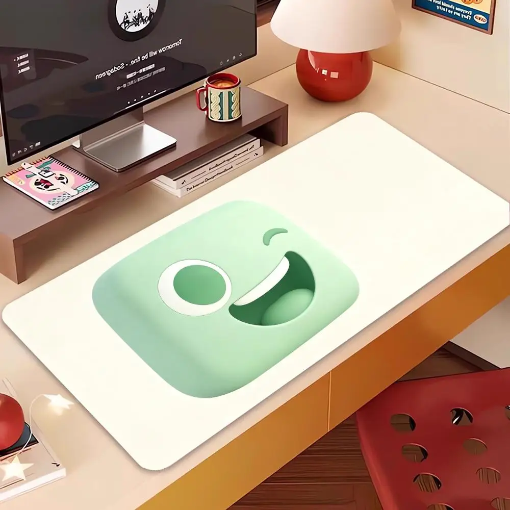 Light grey bubble cube big smile mousepad cute healing cartoon art mat for study office keyboard