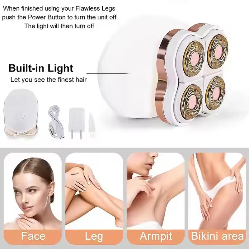 Compact Electric USB Hair Removal Epilator Painless Four-Head Shaver for Women's Thighs Whole Body Household Use view 2