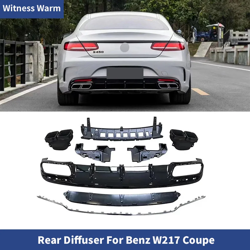 

For Mercedes Benz S Coupe W217 S450 ABS black Rear bumper diffuser Lip Spoiler tail throat S63 AMG Style body kit 15-21