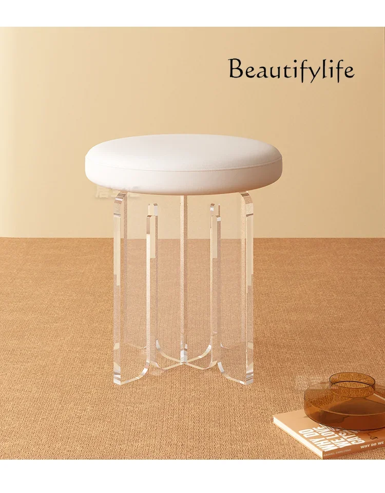 

Acrylic Makeup Stool Transparent Nordic Girl round Low Stool Soft Leather Home Bedroom Make-up Chair