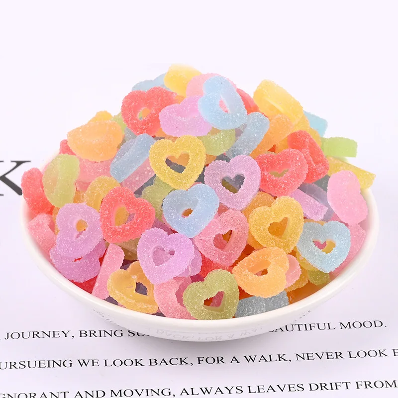 15Pcs Miniature Simulation Soft Gummy Bears Heart Candy Charms DIY Dollhouse Kitchen Toys Accessories Fudge Hairpin Decoration