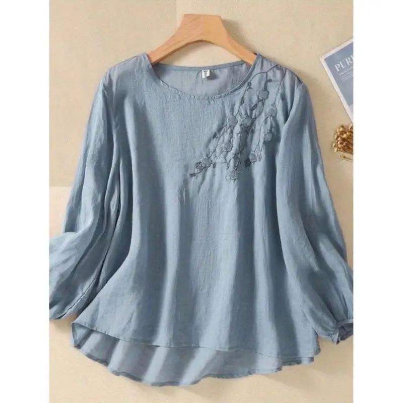 

Women's Retro Floral Embroidery Long Sve Soft f-length Cross-Border New Sle Casual Sportswear Set Autumn Season Seven...