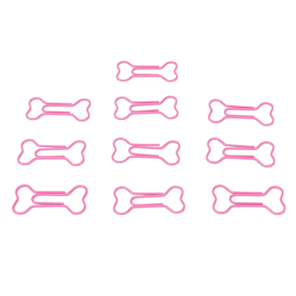 100Pcs Bone Shaped Paper Clips Plastic-coated Metal Pink Small Paper Clips 32*16mm Portable Paper Clips Holder File Organization