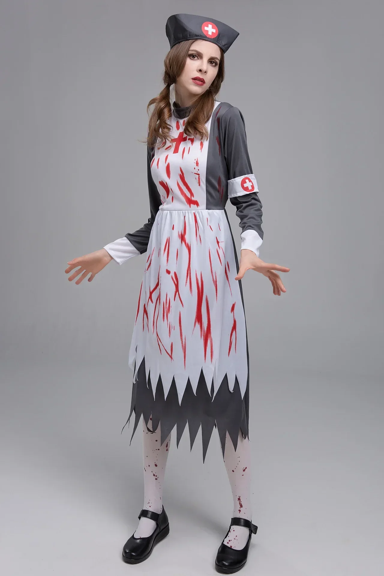 Halloween Black Vampire Zombie Costume Apron Nun Priest Zombie Character Uniform Cosplay Stage Costume maid scary doctor dress