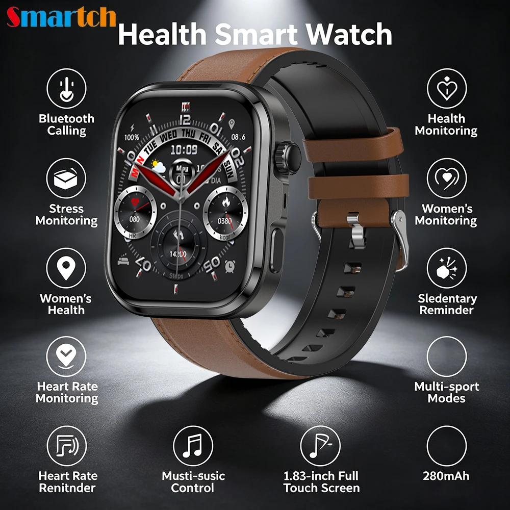 

7/24H Healthy Smart Watches Men Women Motion Tracking Health Analysis Smartwatch ECG+PPG Sleep Blue Tooth Call For IOS Android