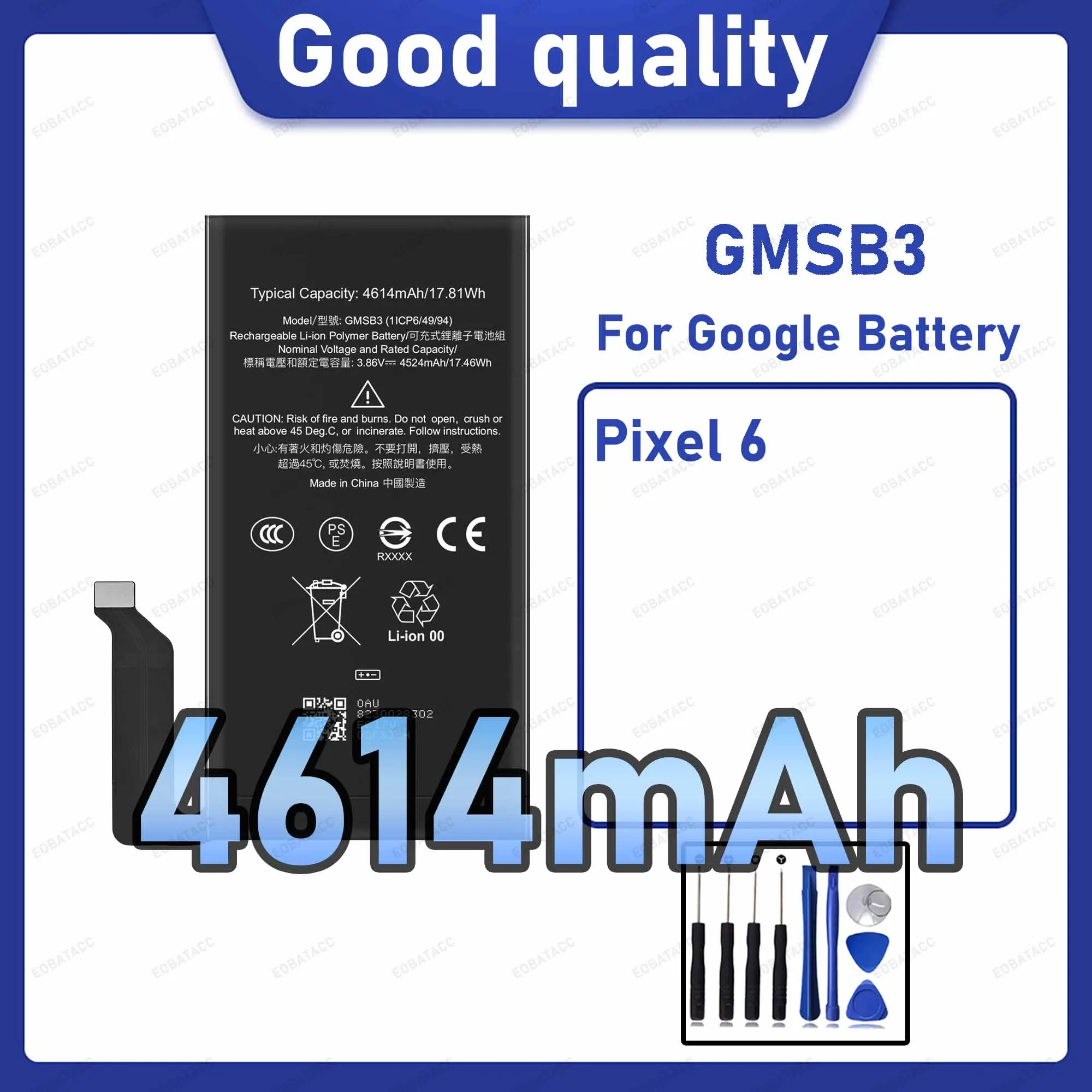 4614mAh GMSB3 Replacement Battery for Google Pixel 6 with Repair Tools Kit