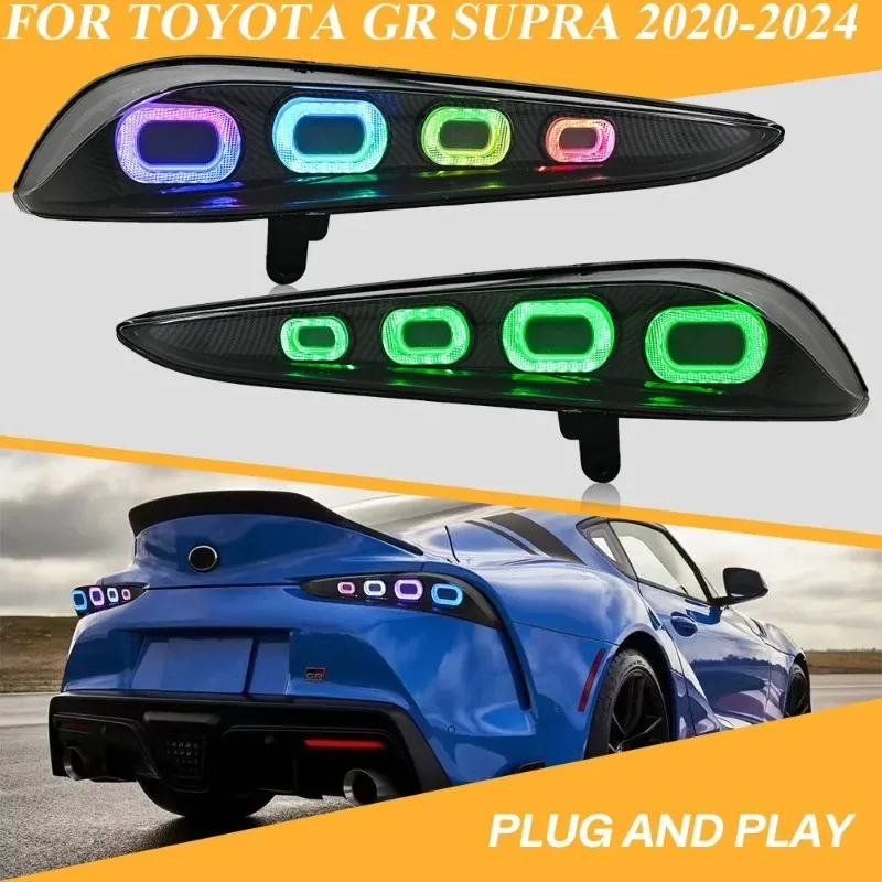 

Для Toyota GR Supra 2020-2024 RGB светодиодные задние фонари, пара, черный корпус с индивидуальной анимацией, задние фонари