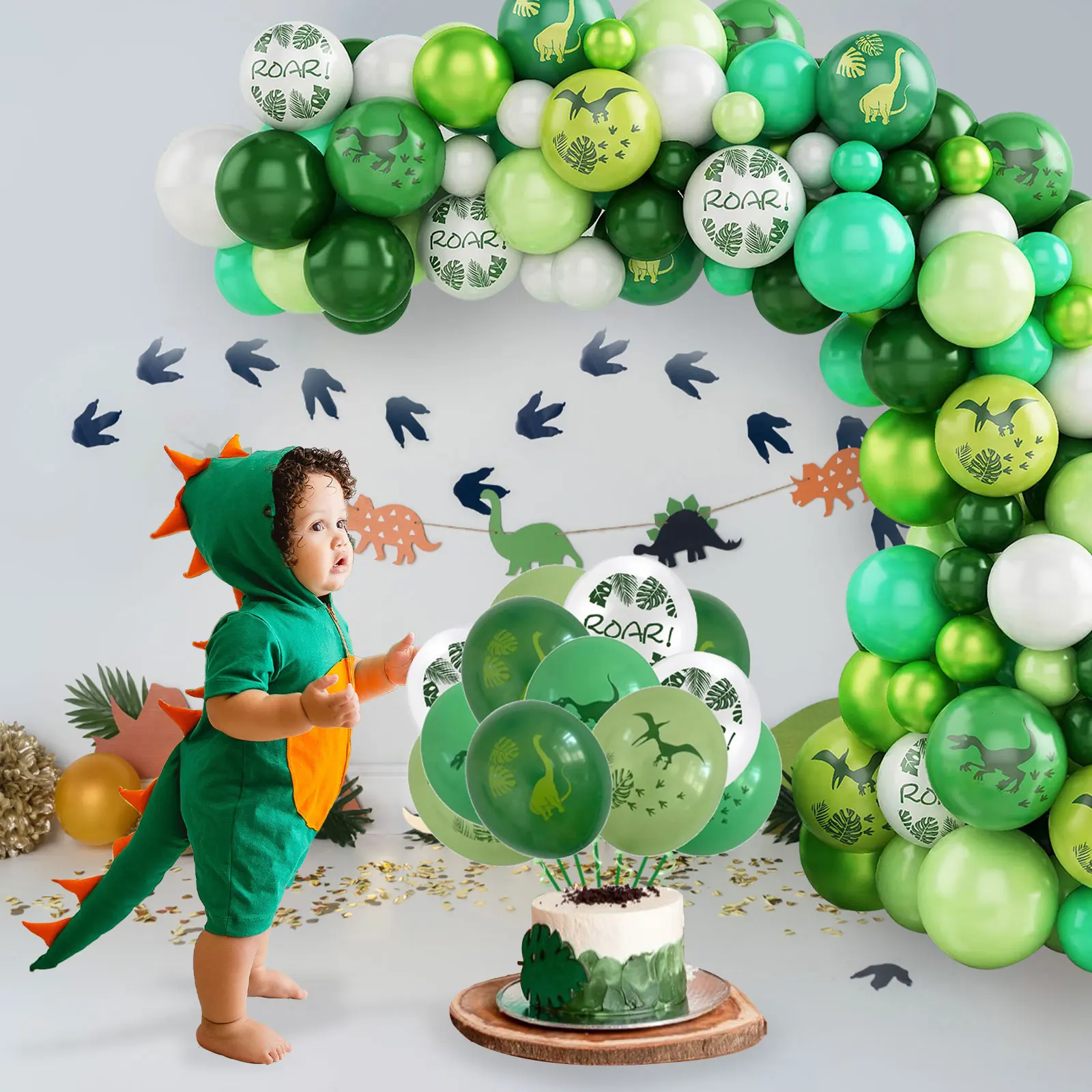 Green Dinosaur Balloon Garland Arch Kit Birthday Party Decoration Kids Jungle Safari Party Latex Dino Baloon Baby Shower