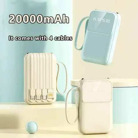 For Xiaomi 20000mAh Portable Mini Power Bank Super Fast Charge built-in 4 Cables Digital Display for Huaewei iPhone/Samsung