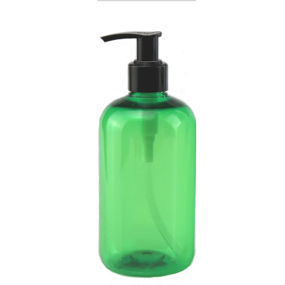 

500ml green color Refillable Squeeze plastic lotion bottle with black pump sprayer PET Plastic Portable lotion Bottle