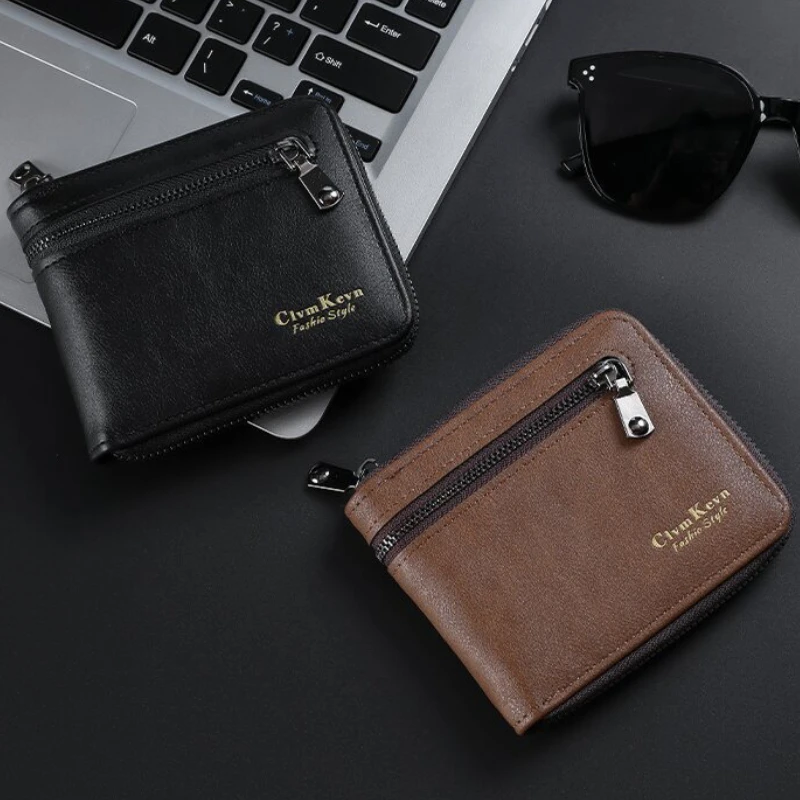2025 رجل جديد قصير محافظ ثنائية الطي متعددة بطاقة موضة محفظة من جلد PU عالية الجودة الرجال الكلاسيكية المحفظة مع حقيبة عملة سستة #2