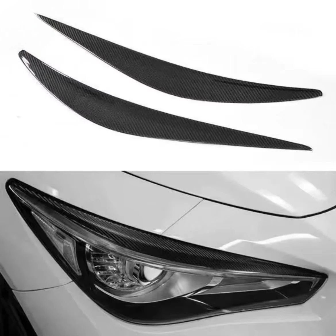 Fit for INFINITI Q50 2014+ Q60 2017+ Real Carbon Fiber Eyelid Headlight Trim Black Carbon Fiber Honeycomb