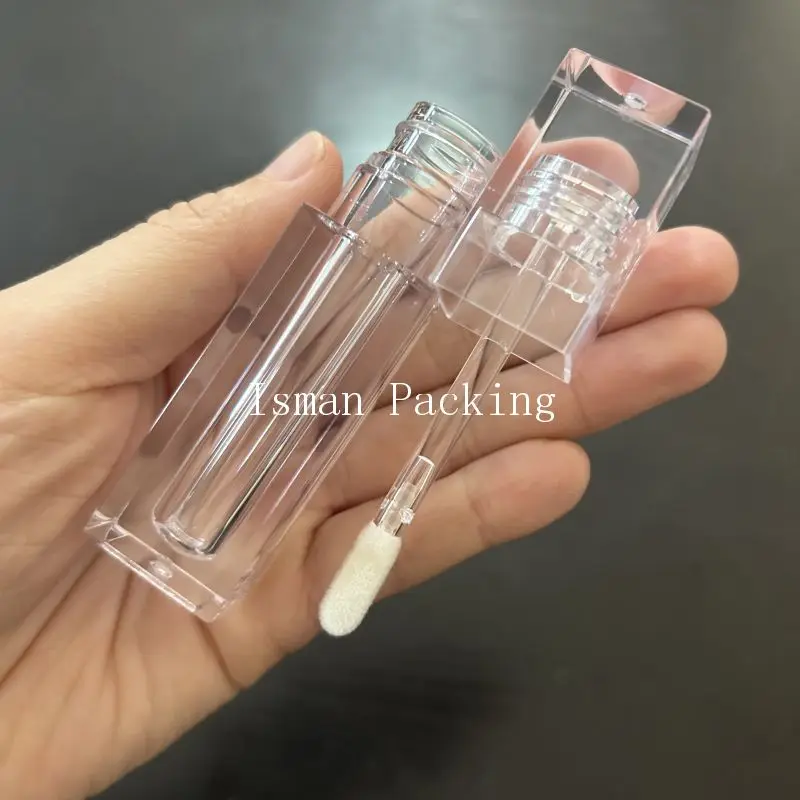 40 szt. kwadratowych, przezroczystych tubek na szminkę/błyszczyk do ust, puste, grube ścianki, z miękkim aplikatorem, 6 ml