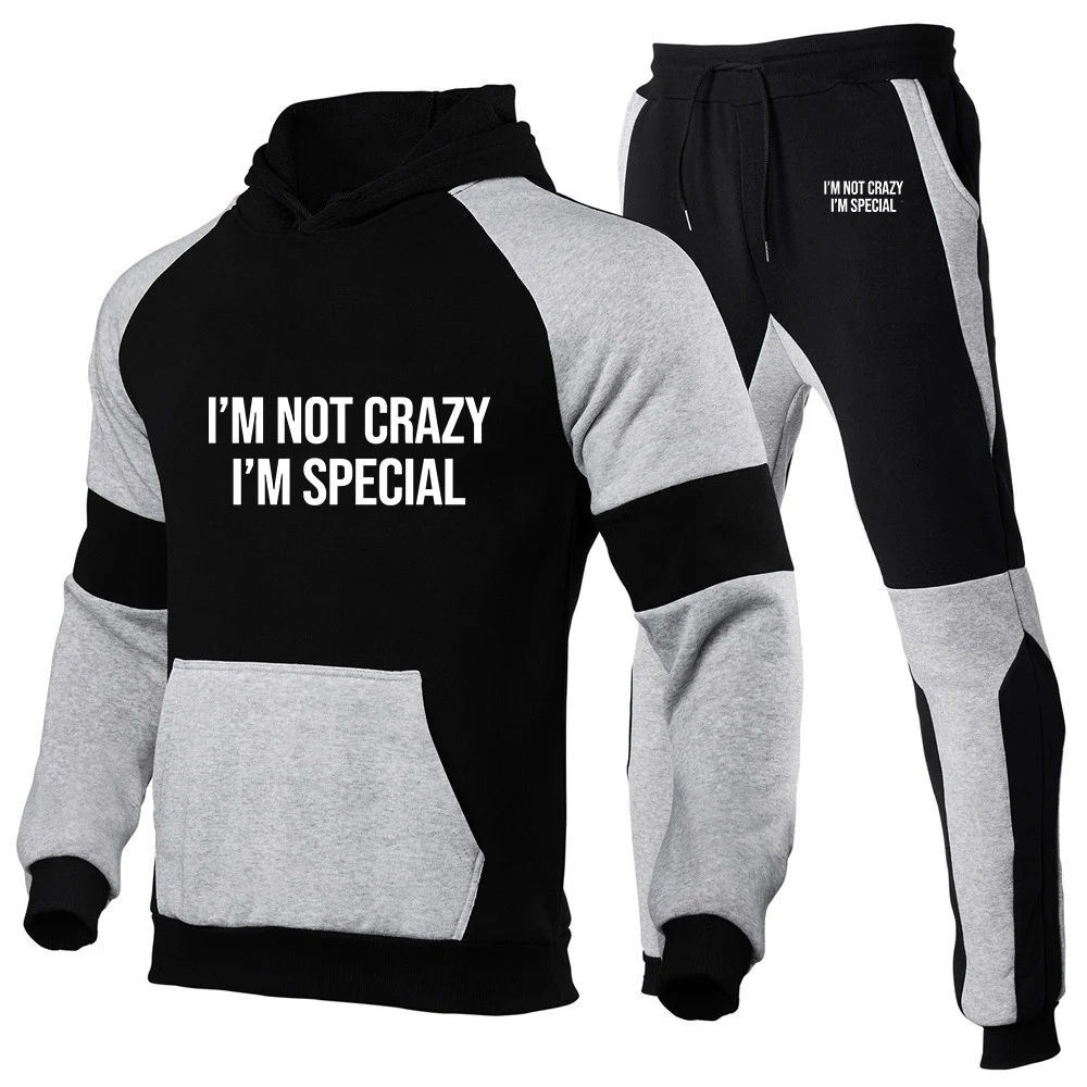 

Мужской модный костюм 2026: худи и брюки в стиле Харадзюку с принтом «Я не безумен, я особенный», весна-осень, пэчворк, повседневный стиль