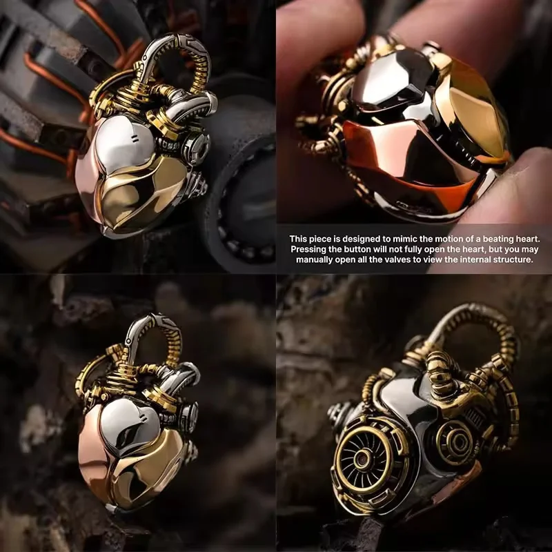 Mechanical Heart Linkage Fidget Pendant, Metal Steampunk Figurine Stress Relieving Desktop Ornament Men Jewelry Gift